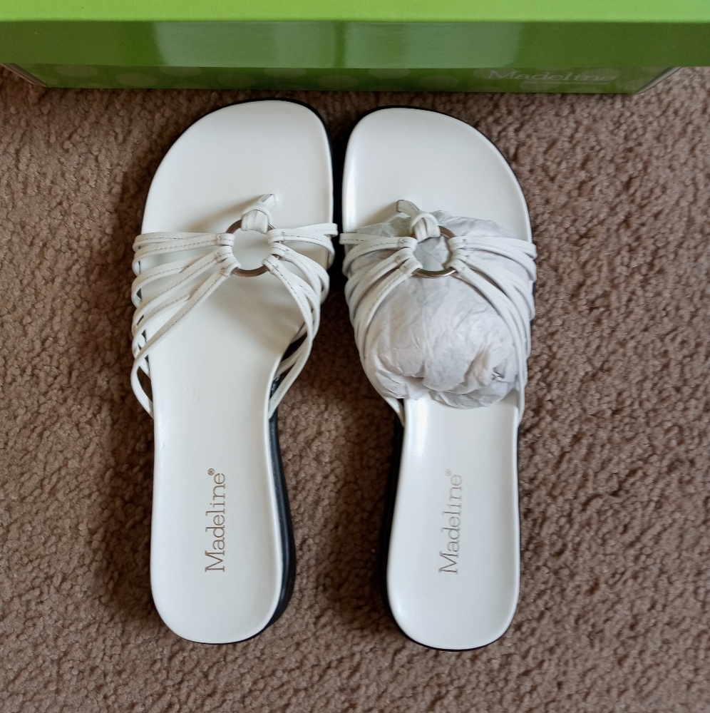 Woman's white Madeline tong sandals size 7 and half
